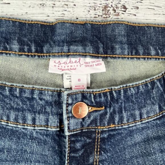 Isabel Maternity Denim Jean Shorts sz 8/29 Expandable Side Panels 4"Inseam - Picture 2 of 8